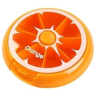 Draagbare 7-Compartiment Fruit Pillendoos Ronde Roterende Transparant (FruitOrange)