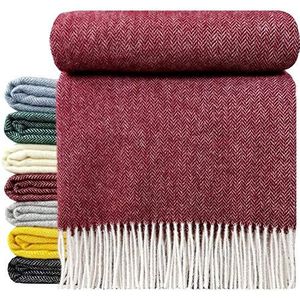 STTS International Wollen deken ,100% scheerwol, woondeken in verschillende kleuren, sprei, scheerwollen deken, plaid Tirol (rood, 140 x 200 cm)