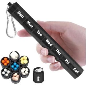 Pill dispenser Aluminum Keychain Pill Holder, Small 7 Day Pill Organizer 1 Time A Day, Travel Pill Case Waterproof, Outdoor Pill Bottle (Size : Black)