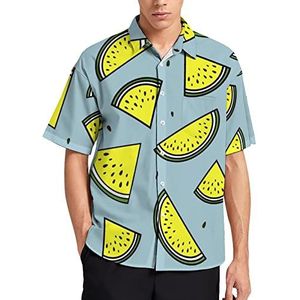 Geel watermeloen Hawaiiaans shirt voor heren, zomer, strand, casual korte mouwen, button-down shirts met zak