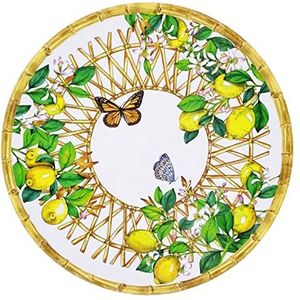 Les Jardins de la Comtesse - Serveerschaal rond van melamine – capri – 35,5 cm – gele citroenen – servies bijna onbreekbaar MelARTMine