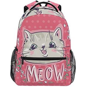 Leuke miauw roze kat school rugzak voor meisjes jongens middelbare school stijlvol ontwerp student tassen boekentassen, Patroon, 11.5×8×16In