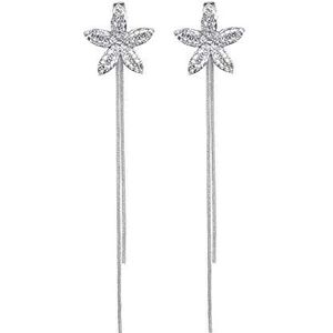 Fashion Party bruiloft elegante lange bengelen bloem kwastje oorbellen sieraden Stud Earring (zilver)