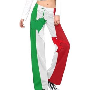 Italiaanse vlag met Italië kaart Damesbroek Casual broek elastische taille lounge broek lange yogabroek rechte pijp