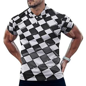 Futuristische Zwart-wit Dambord Casual Poloshirts Voor Mannen Slim Fit Korte Mouw T-shirt Sneldrogende Golf Tops Tees 5XL