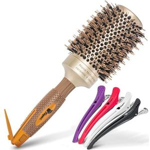 Fagaci Ronde borstel om te föhnen met natuurlijke zwijnenharen, professionele ronde haarborstel nano-technologie keramiek + ionoon voor haarstyling