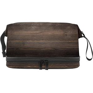 Grote capaciteit reizen cosmetische tas,Houten plank getextureerd,Make-up tas,Waterdichte make-up tas organisator, Meerkleurig, 27x15x14 cm/10.6x5.9x5.5 in