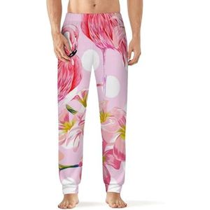 Mooie flamingo vogel polka dot heren pyjama broek zachte lange pyjama broek elastische nachtkleding broek 2XL