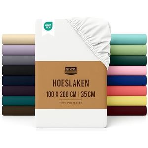 Utopia Bedding Hoeslaken, 35 cm Diepe, Eenvoudig onderhoud Zachte Geborstelde Microvezel Stof, Krimp en Vervaagt Bestendig (100 x 200 cm, Wit)