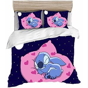 HNSRYLQX Lilo and Stitch beddengoed, Lilo & Stitch Beddengoed set voor tieners, cartoon, microvezel, 3D-print, dekbedovertrek, voor jongens en meisjes (2, 220 x 240 cm)