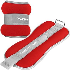 MOVIT® Set van 2 Neopreen gewichtsmanchetten met reflecterend materiaal en badstof insert Lopende gewichten voor polsen en enkels 2x 2,0 kg rood