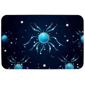 Antislip badmat met sterrenbeeld kanker, blauwe print, 46 x 61 cm, douchematten voor badkuip, technische stoffen badkamermatten voor natte ruimtes, sneldrogend