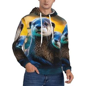 Jkkghll Dierlijke Leuke Bruine Otters Print Mannen Hooded Warme Lichtgewicht Trui Voor Winter Herfst En Lente Casual Wear, Zwart, XS