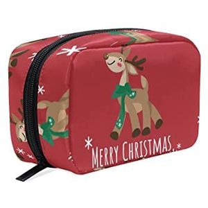 AJINGA Kerstbanner rendier groene sneeuwvlokken cosmetische tas rits toilettas dames vierkante make-up borstels tas