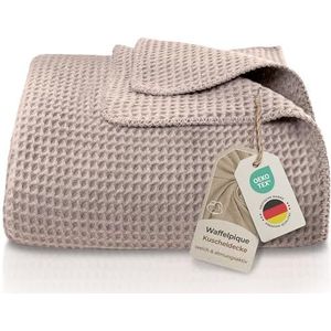 LAYNENBURG Premium wafelpiqué katoenen deken 150x200 cm - Oeko-TEX 100 - katoenmix Knuffeldeken - deken als woondeken, bankdeken & sofa deken - wollen deken knus en warm van katoen (taupe)