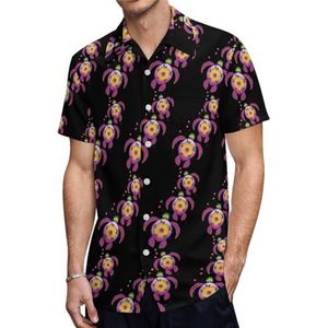 Hawaiiaanse Honu Zeeschildpadden Tropical Ohana Casual herenshirts met korte mouwen met zak, zomer strand blouse top 4XL
