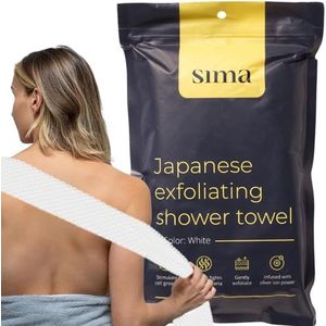 Sima Brand Exfoliërende washandje voor gezicht en lichaam - Japanse exfoliërende handdoek met zeshoekige vezels, bodyscrubber met 2 zijden voor schrobben en wassen, extra lang (witte exfoliërende