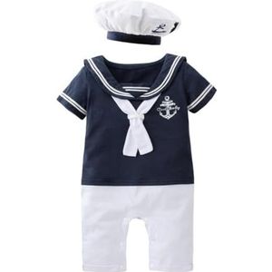 Lito Angels Baby jongens zeeman outfit, verkleedromper kostuum met hoed, maat 18-24 maanden, wit