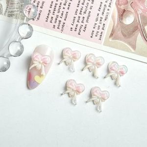 Nieuwe roze serie strik hart hars nagelbedels 3D lichtgevende dubbele vlinder perzik hart zoete wind nagelkunst decoraties DIY nagels-roze 06 20 stuks