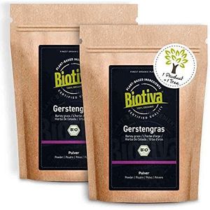 Biotiva Gerstegraspoeder Bio 1000g (2x500g) - jong, fijn gerstegraspoeder - uit Duitsland - gecertificeerd biologisch (DE-ÖKO-005) - fijne smaak