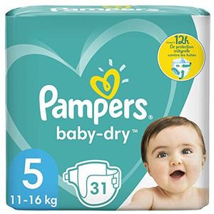 Pampers Baby-Dry maat 5, 31 luiers, tot 12 uur rondom lekbescherming, 11-16kg