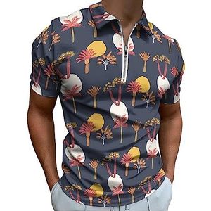 Poloshirt met palmboom voor heren, casual T-shirts met ritssluiting en kraag, golftops, slim fit