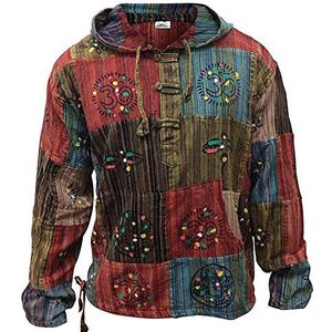 SHOPOHOLIC FASHION Stonewashed Stripe Patchwork Hippy Hooded Grandad Shirt, 3XL Veelkleurig, Meerkleurig, 3XL