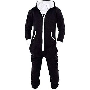 XWGlory Volwassenen Unisex Rits Onesies Hoodies Pyjama Een Stuk Nachtkleding Slaappak, Zwart, 3XL