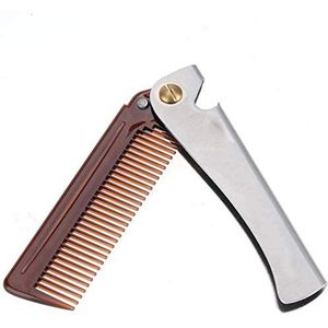 Opvouwbare haarkam, roestvrijstalen opvouwbare baardkam, professionele opvouwbare zakkam met roestvrijstalen hoes snor styling kam voor mannen baardverzorging ontwarren en stylen (kleur: #1)