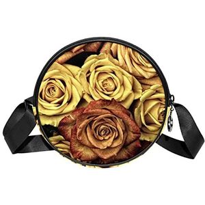 Ronde Crossbody Tas Messenger Purse voor Vrouwen vintage gele rozen, Meerkleurig, 6.7x6.7x2.3 in, Sling Rugzakken