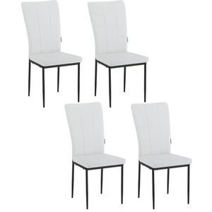 WOLTU Eetkamerstoelen, set van 4, keukenstoel, beklede stoel, woonkamerstoel, stoel, eetkamer, modern, gestoffeerde stoel met hoge rugleuning, van kunstleer, metalen poten, wit, EZS23ws-4
