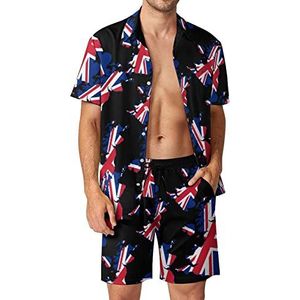Birtish Vlag Kaart Hawaiiaanse Sets voor Mannen Button Down Korte Mouw Trainingspak Strand Outfits L