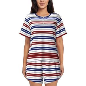 YQxwJL Rood Blauw Wit Grijs Strepen Print Vrouwen Pyjama Sets Shorts Korte Mouw Lounge Sets Nachtkleding Casual Pjs Met Zakken, Zwart, XL