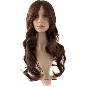Charmante Synthetische Vezel Lange Golvende Vrouwen Volledig (Bruin)