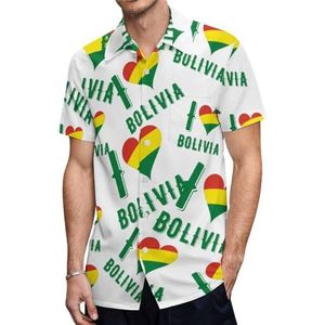 I Love Bolivia Herenoverhemden met korte mouwen, casual overhemden met knopen, zomertops met zak