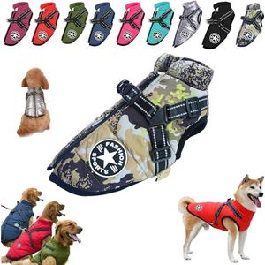 Pawbibi Sport - Waterproof Winter Jacket with Built-in Harness, Pawbibi Warm Dog Jacket, Reflective & Adjustable Pet Vest Harness, Waterproof Windproof Dog Winter Warm Coats (Color : Camouflage, Siz