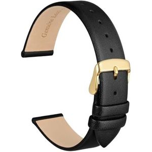 INEOUT Echt Lederen Horlogeband 8mm 10mm 12mm 14mm 16mm 18mm 20mm Armband For Dames Roestvrijstalen Gesp Vervangende Band (Color : Black-Gold, Size : 12mm)