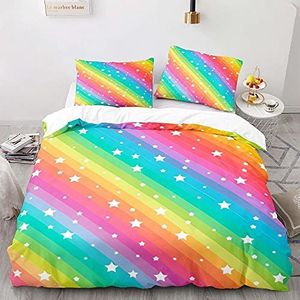 Dekbedovertrekset kleine dubbele kleur regenboog zachte microvezel dekbedovertrek set met rits, 3D bedrukt dekbedovertrek 140x200 cm + 2 kussenslopen 50x75 cm voor jongens en meisjes