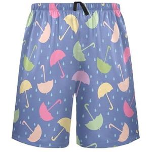 LI ZHI XIN Herenpyjamabroek, korte pyjamabroek, zomer casual shorts, elastische tailleband met trekkoord, rechte losse pasvorm met 2 zakken, S-XXL kleurrijke parapluafbeelding, Meerkleurig, S