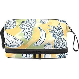 Grote capaciteit reizen cosmetische tas, make-up tas, waterdichte make-up tas organizer, handgetekend-tropisch-fruit-patroonn_, Meerkleurig, 27x15x14 cm/10.6x5.9x5.5 in