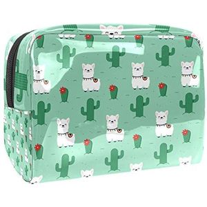 Make-uptas PVC toilettas met ritssluiting waterdichte cosmetische tas met Alpaca Llama wit Cactus groen voor vrouwen en meisjes