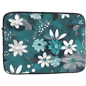 Groenblauwe grijze en witte bloemen laptoptas, duurzame schokbestendige hoes, draagbare draagbare laptoptas voor 17 inch laptop.