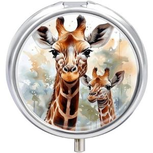 Aquarel Herten Giraffe Pillendoos Mini Pillendoosje Pocket Pil Case voor Mannen Reizen Pillendoos Leuke Pil Organizer 3 Compartiment Geneeskunde Pil Organizer Pil Container Pillenhouder
