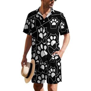 Big Black Cat Paw Hawaiiaanse pak voor heren, set van 2 stuks, strandoutfit, shirt en korte broek, bijpassende set