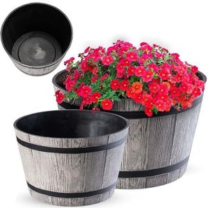 KADAX Bloempot, plastic bloemenbak, ronde plantenbak, voor binnen en buiten, plantenbak voor bloemen, huis, tuin, balkon, terras, weerbestendig (Set van 2) 30 cm, 40 cm diameter, lichtgrijs)