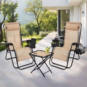 ML-Design 3-delige ligstoelenset opvouwbaar, tuinligstoelenset met tafel, taupe, ligstoel met verstelbare hoofdsteun & rugleuning, weerbestendig/buiten, relax ligstoel tuinstoel met bekerhouder