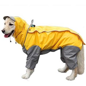 Patchwork regenjas voor honden, hondenregenjas, waterdichte 4-potige regenjas, huisdier, regenjas, hond met afneembare capuchon voor kleine, middelgrote en grote honden (14#, geel)