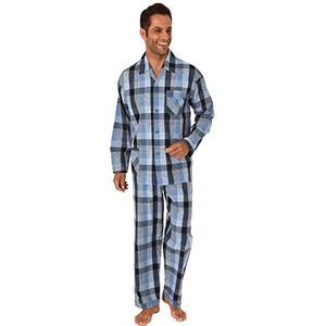 Normann Herenpyjama met lange mouwen, geweven met knopen in elegant ruitdesign, marineblauw, 58