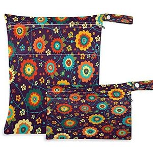 Natte Droge Zakken voor Luiertas Abstact Lijnen Wilde Bloemen Doek Luier Opknoping Natte Zakken Waterdichte Wasbare Organizer Pouch met Pocket voor Reizen Camping Strand