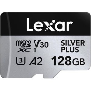Lexar - Silver Plus - Micro SD Kaart - 128GB - Leessnelheid tot 205 MB/s, Schrijfsnelheid tot 150 MB/s, UHS-I, A2, U3, V30